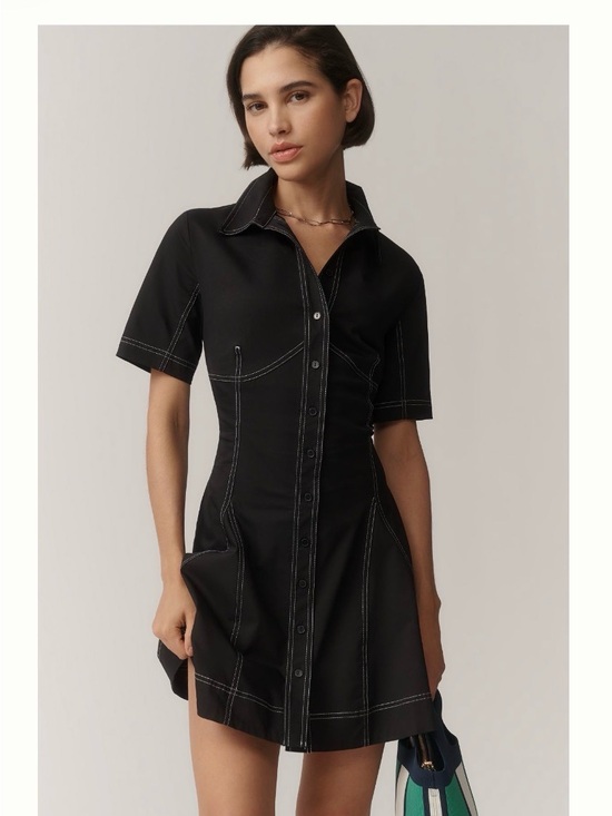 Exquise Dresses & Skirts - EXQUISE CONTRAST STITCH MINI DRESS IN BLACK